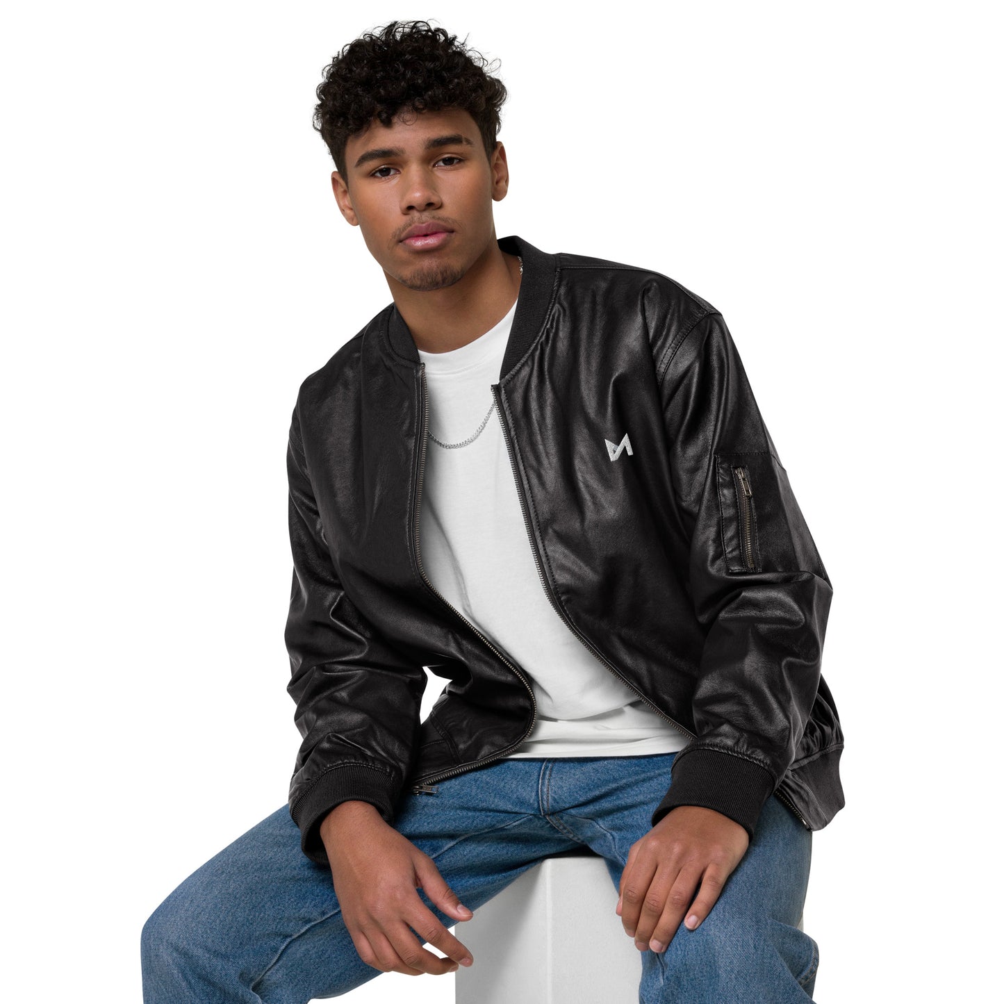 Leather bomber jacket