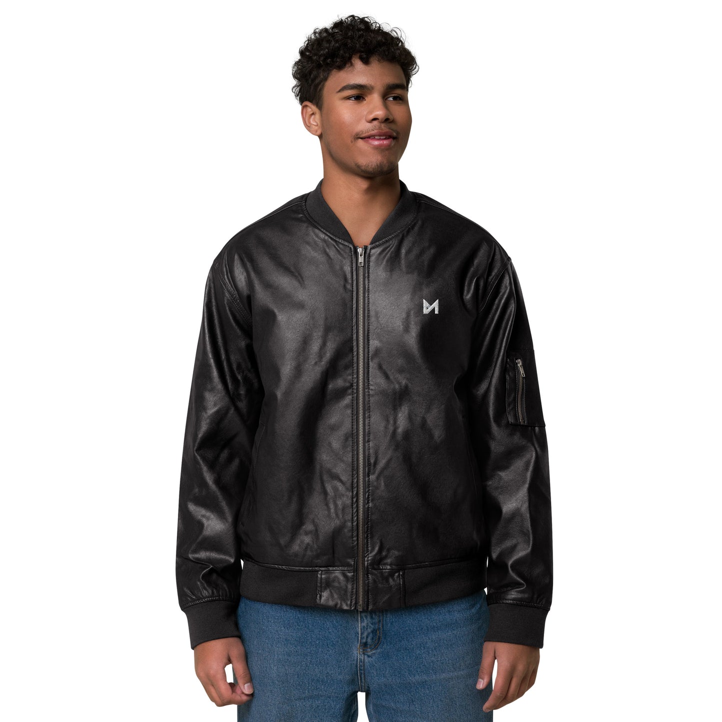 Leather bomber jacket