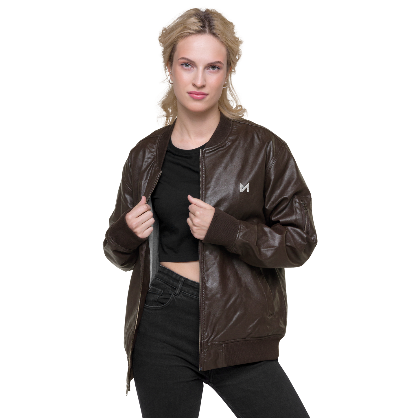 Leather bomber jacket