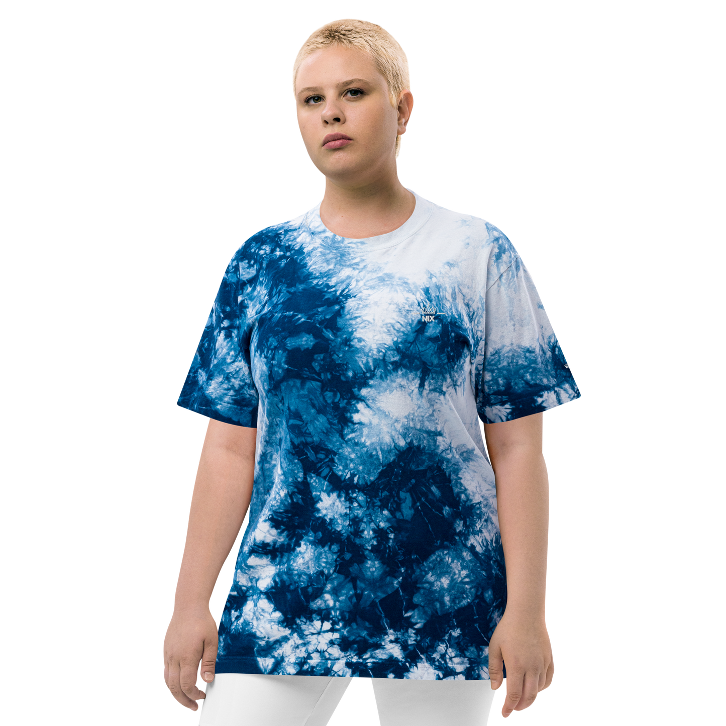 Navy White oversize tie-dye T-shirt